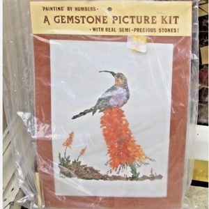 Gemstone Picture Kit Painting w/ Real Semi-Precious Stones Aloes & Songbird NEW